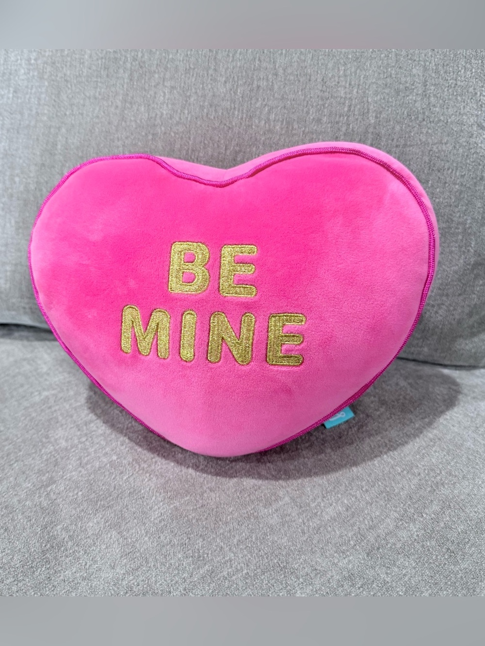 Manhattan Toy Be Mine Pink Heart Plush Pillow Gold Letters Valentine 9x6"